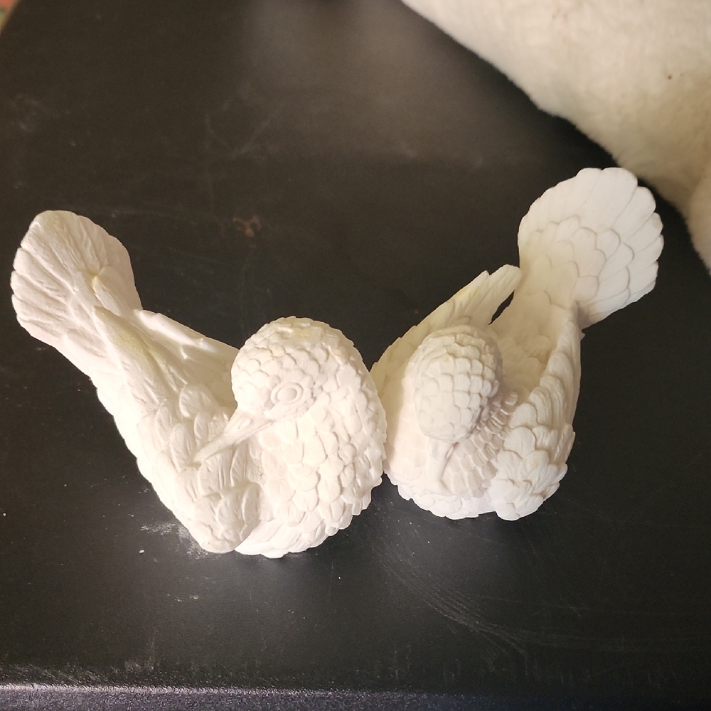 White Ceramic Doves Figurines. HEAVYWEIGHT.